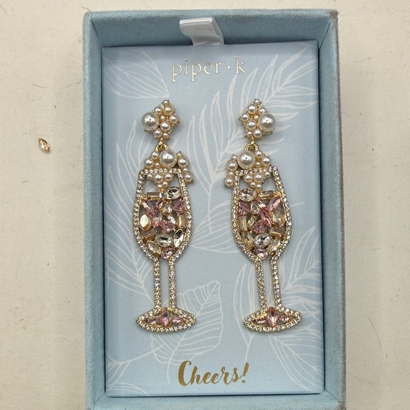 Piper K Jewelry - NWT Piper K Champagne Drink Glass Earring Dangle Drop Jewel Cheers Party Wedding
